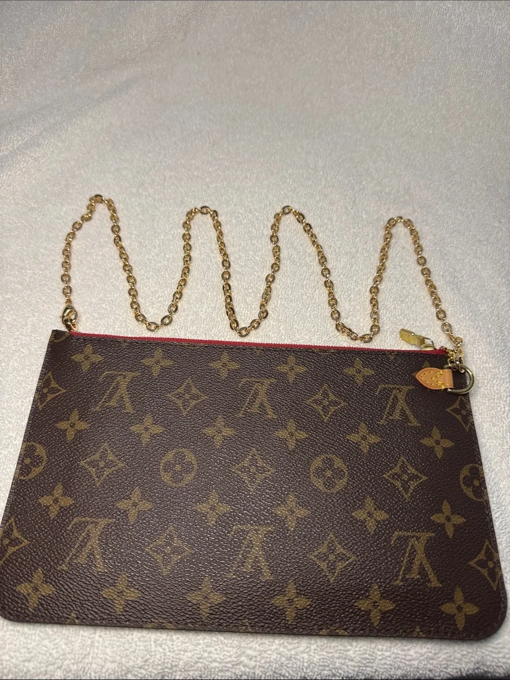 LOUIS VUITTON 2015 Neverfull Pouch MM/GM with 2 chains